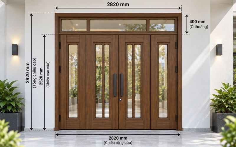 Kích thước cửa chính 4 cánh theo mặt tiền
