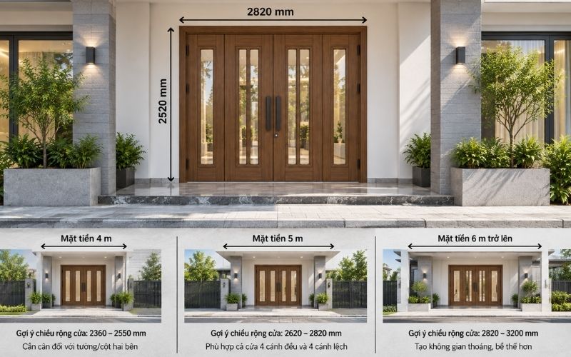 Kích thước cửa chính 4 cánh 